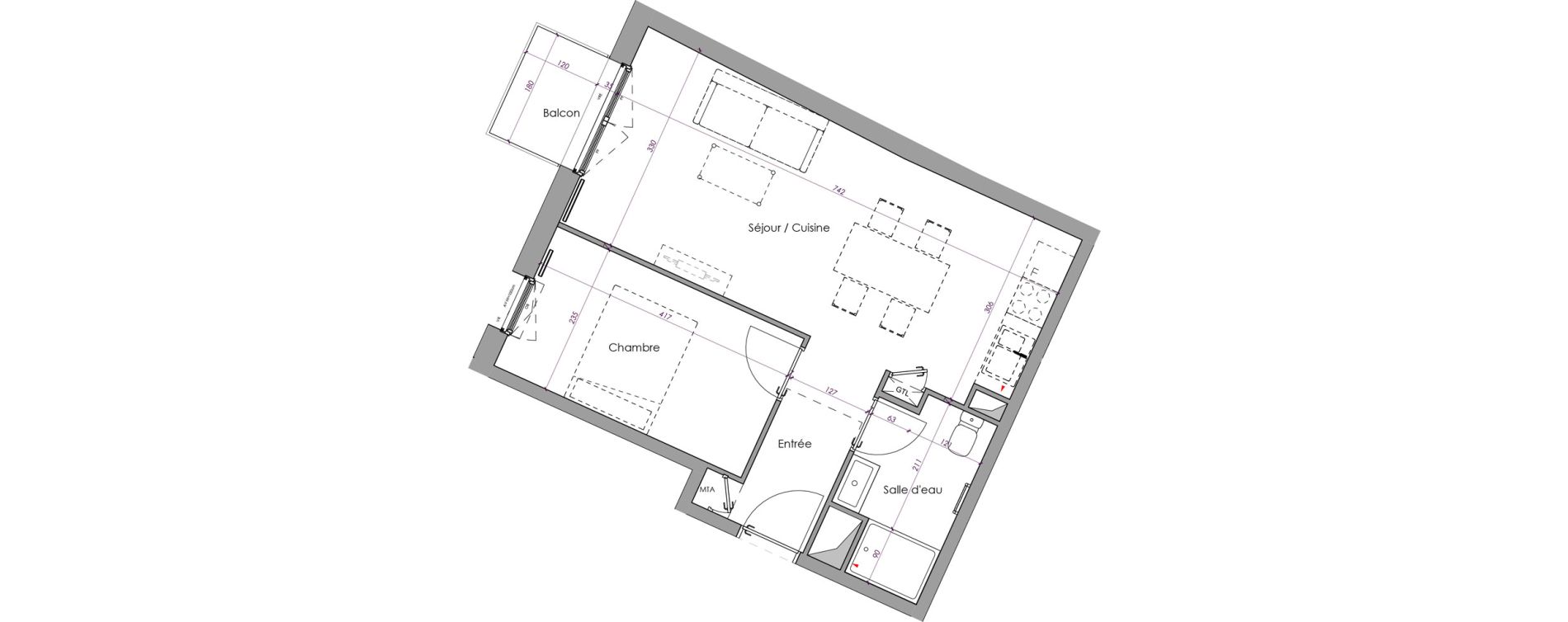 Appartement T2 de 41,69 m2 &agrave; Brest Bellevue