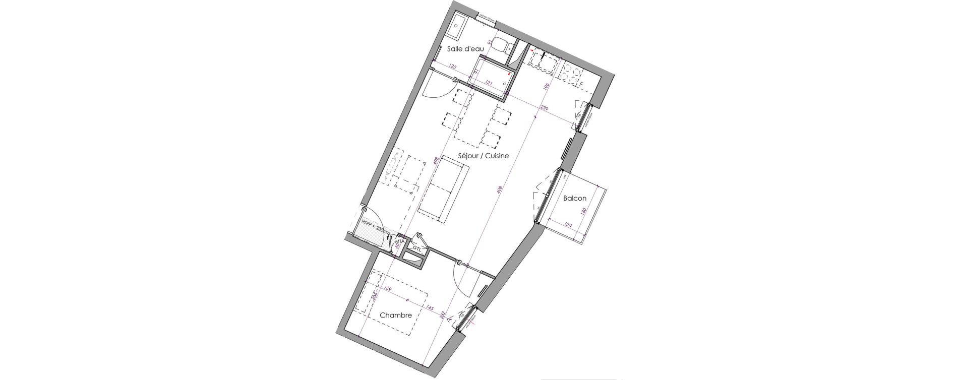 Appartement T2 de 43,57 m2 &agrave; Brest Bellevue