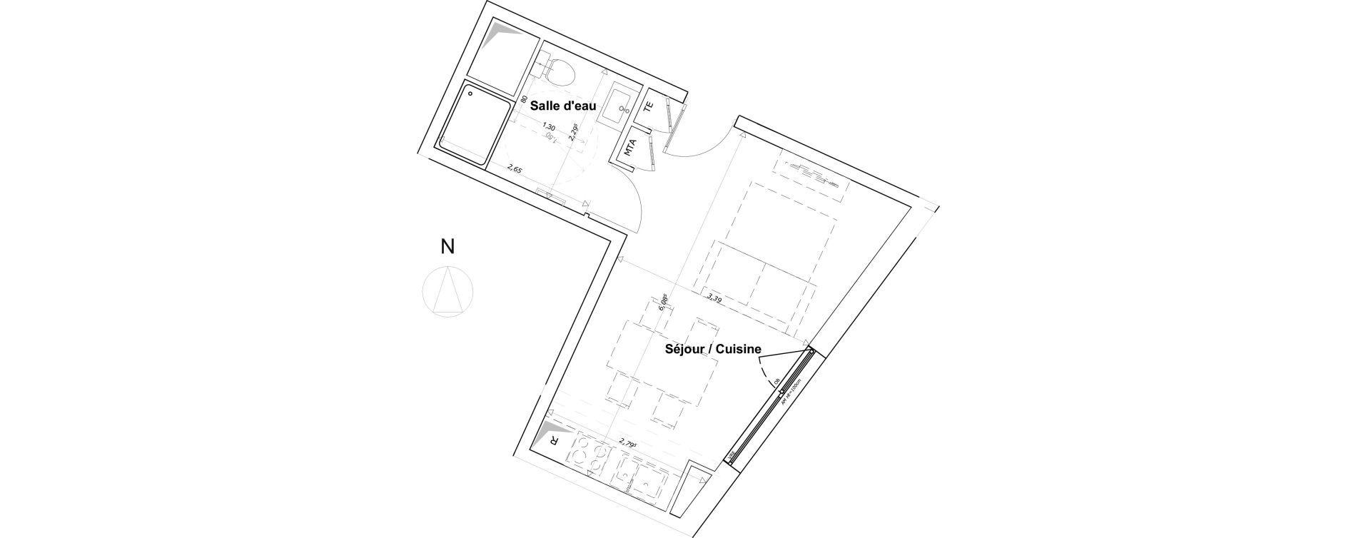 Appartement T1 bis de 26,59 m2 &agrave; Brest Bellevue