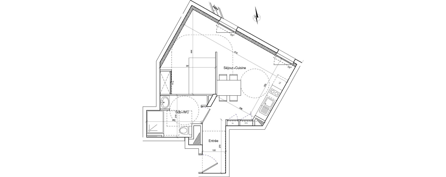 Appartement T1 bis de 33,14 m2 &agrave; Brest Les capucins