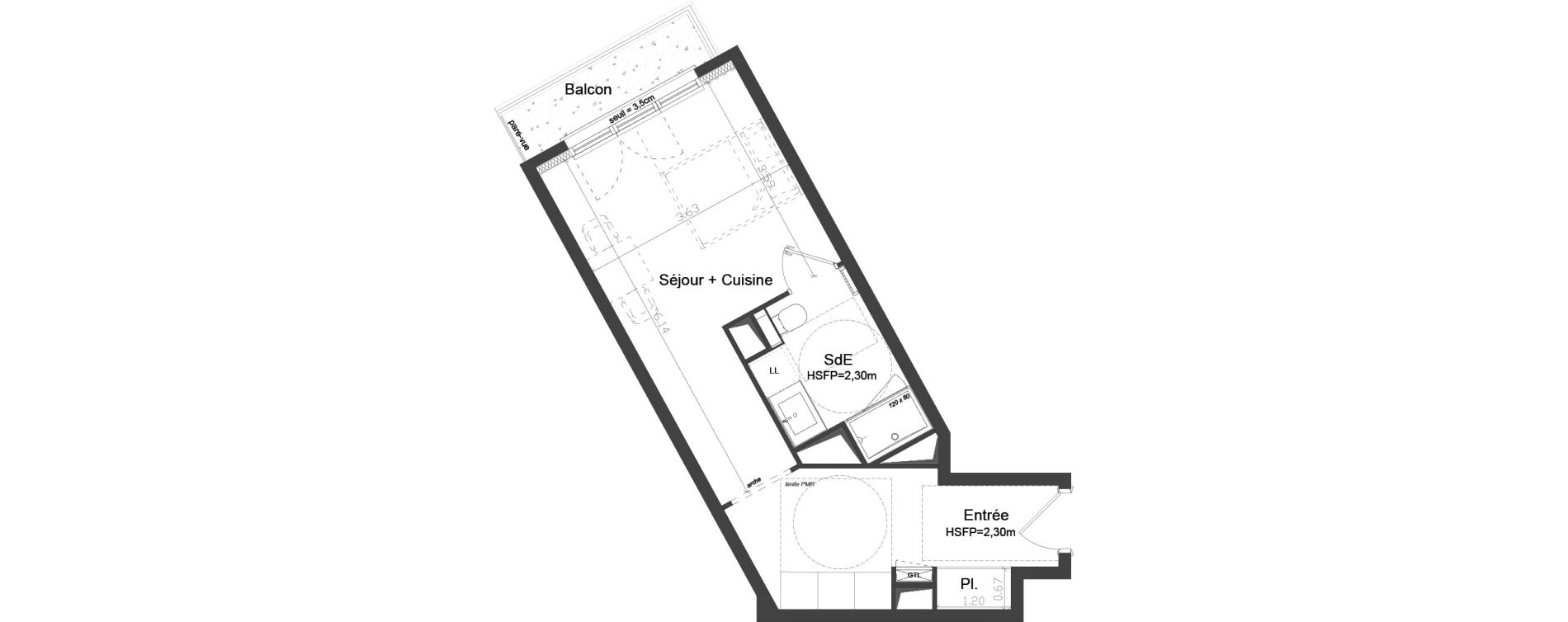 Appartement T1 de 31,72 m2 &agrave; Brest Kerigonan