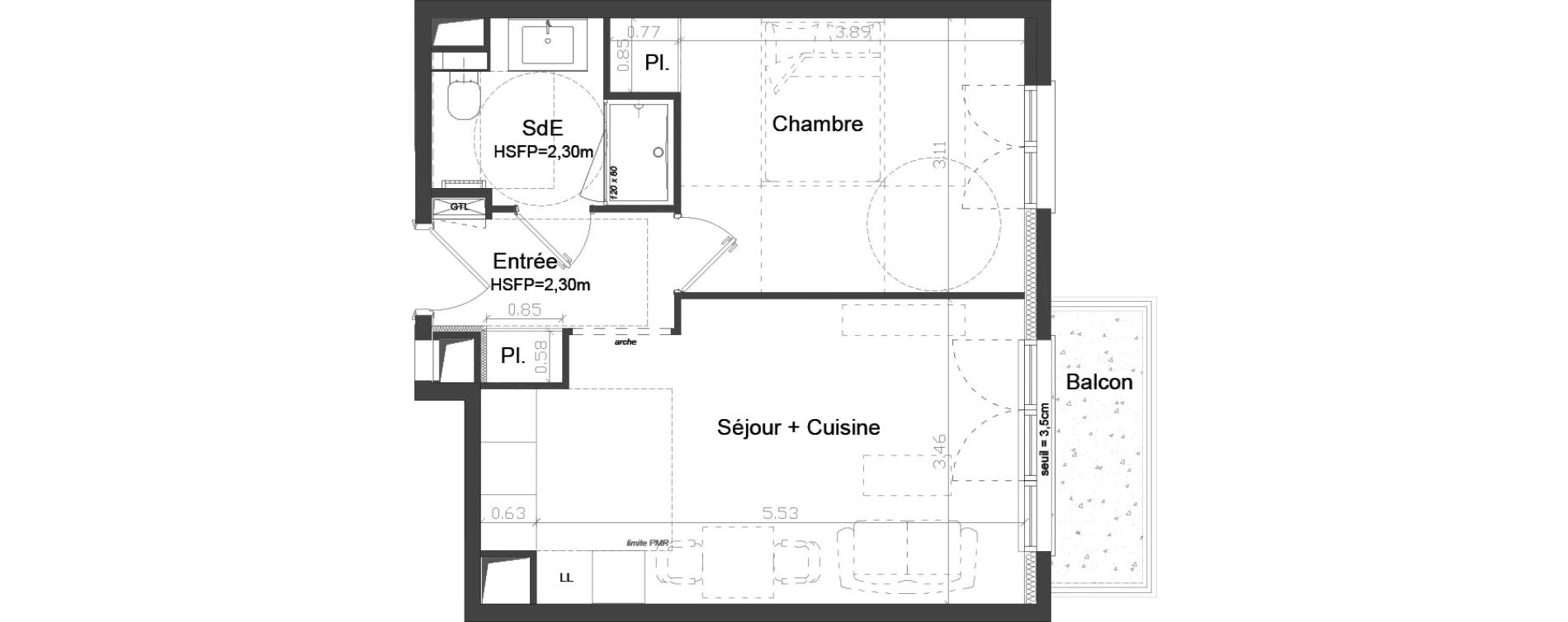 Appartement T2 de 41,01 m2 &agrave; Brest Kerigonan
