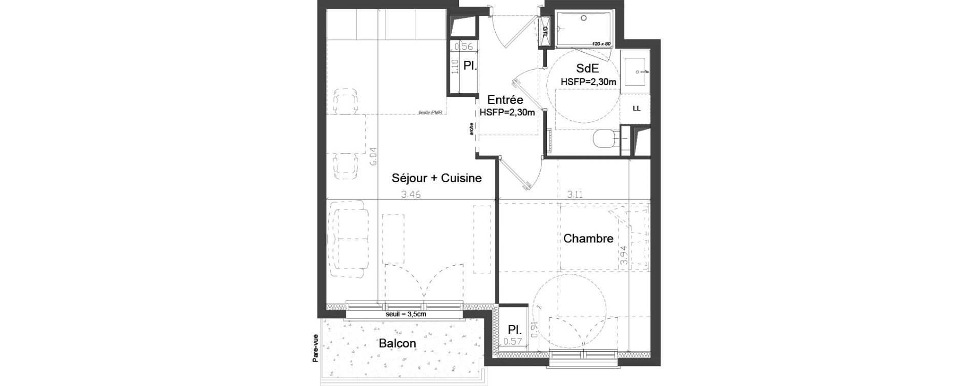 Appartement T2 de 40,49 m2 &agrave; Brest Kerigonan