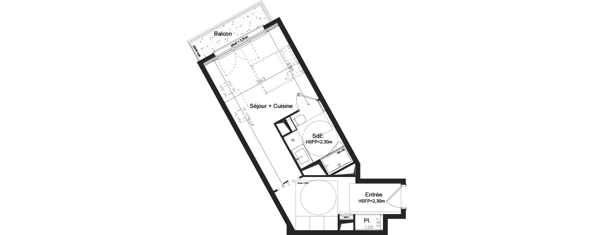 Appartement T1 de 31,58 m2 &agrave; Brest Kerigonan