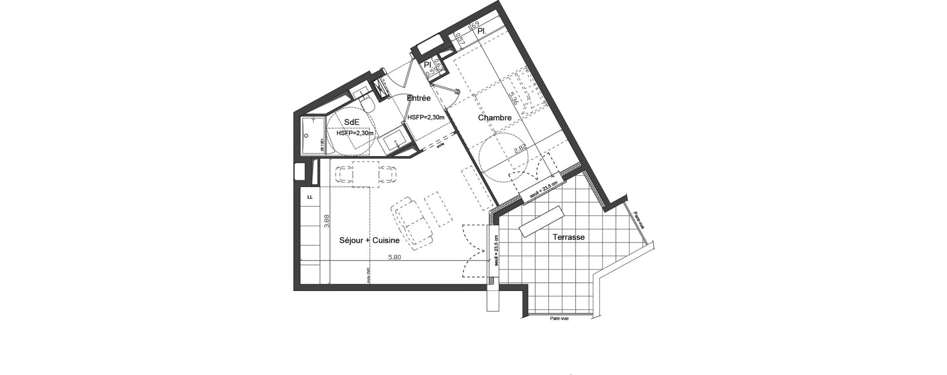 Appartement T2 de 45,29 m2 &agrave; Brest Kerigonan