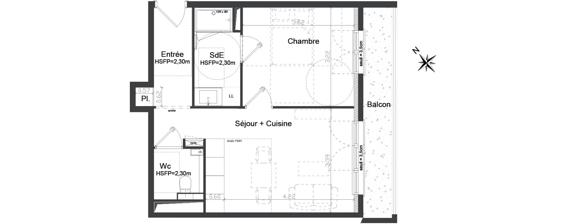 Appartement T2 de 41,40 m2 &agrave; Brest Kerigonan