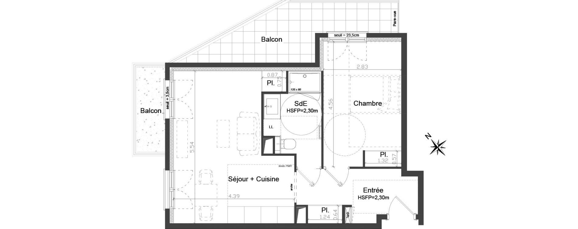 Appartement T2 de 47,44 m2 &agrave; Brest Kerigonan
