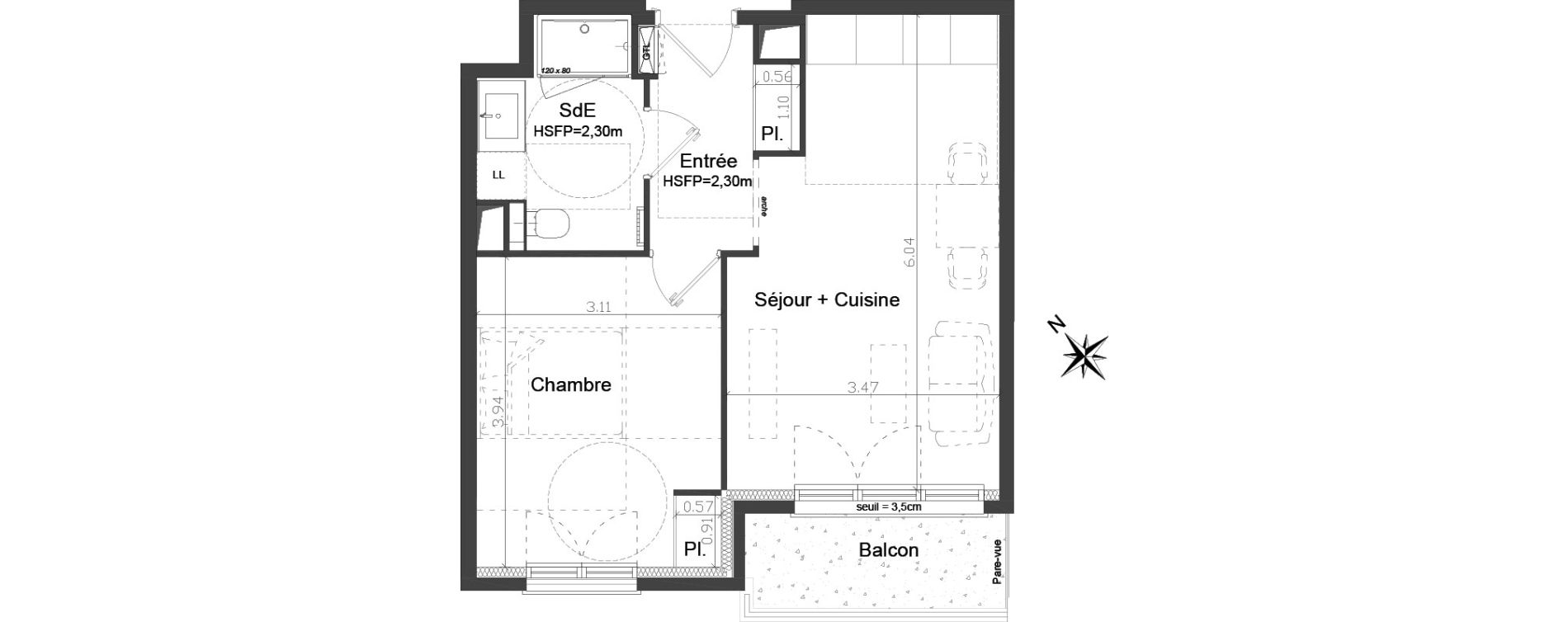 Appartement T2 de 40,50 m2 &agrave; Brest Kerigonan