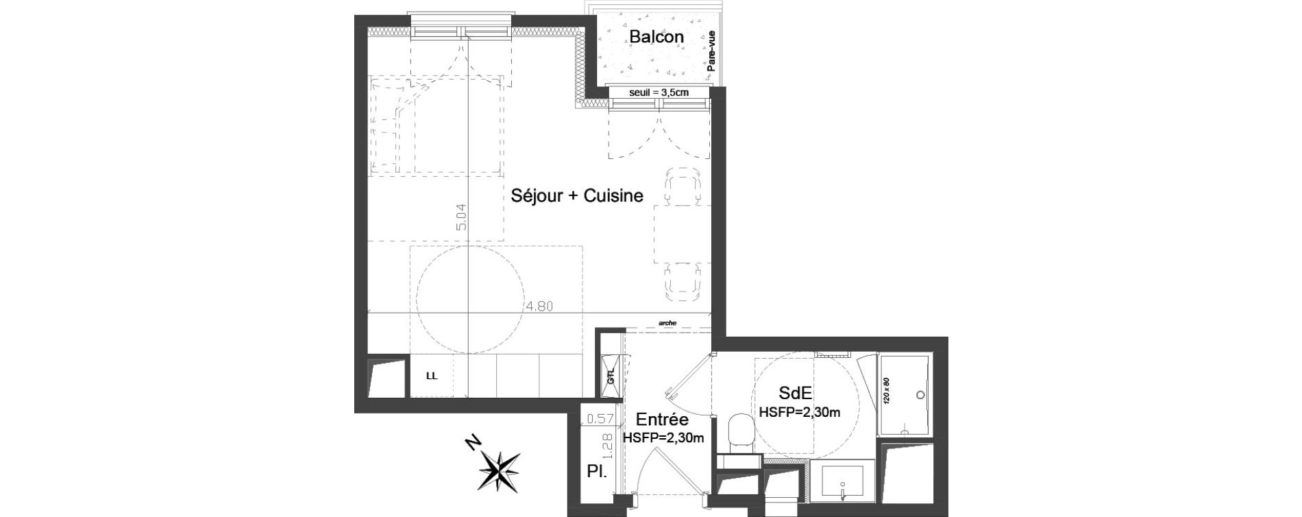 Appartement T1 de 29,04 m2 &agrave; Brest Kerigonan