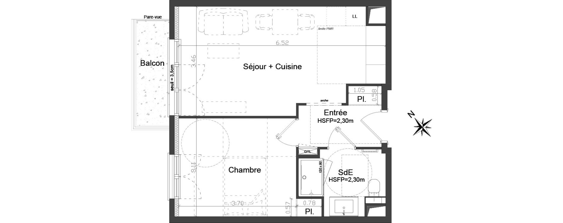 Appartement T2 de 41,07 m2 &agrave; Brest Kerigonan