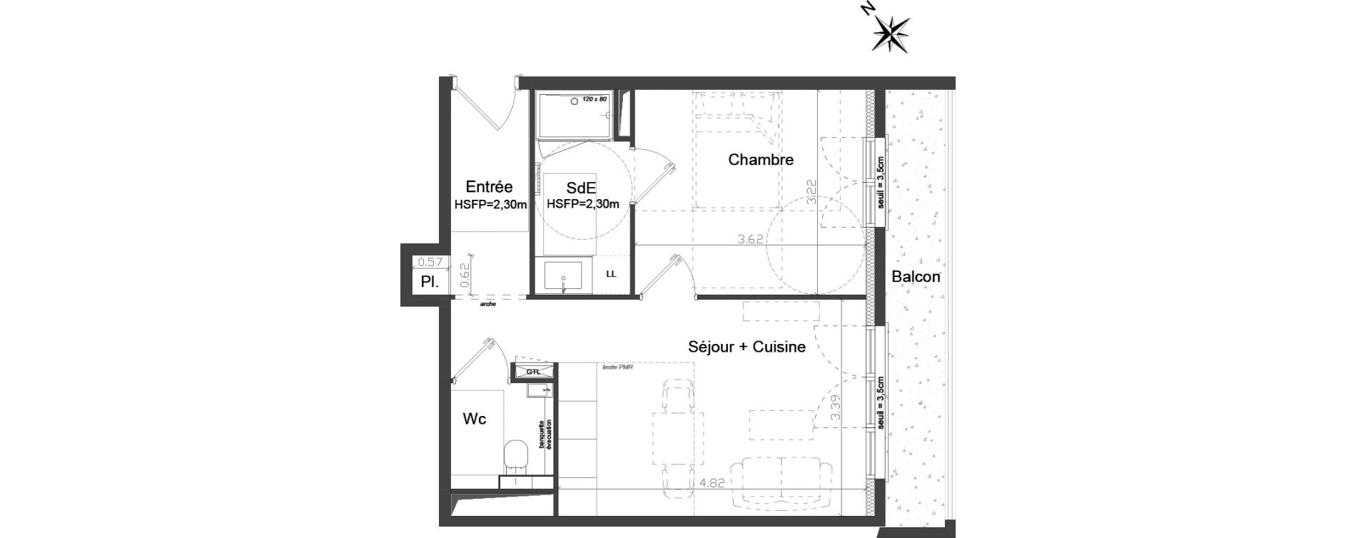 Appartement T2 de 38,93 m2 &agrave; Brest Kerigonan