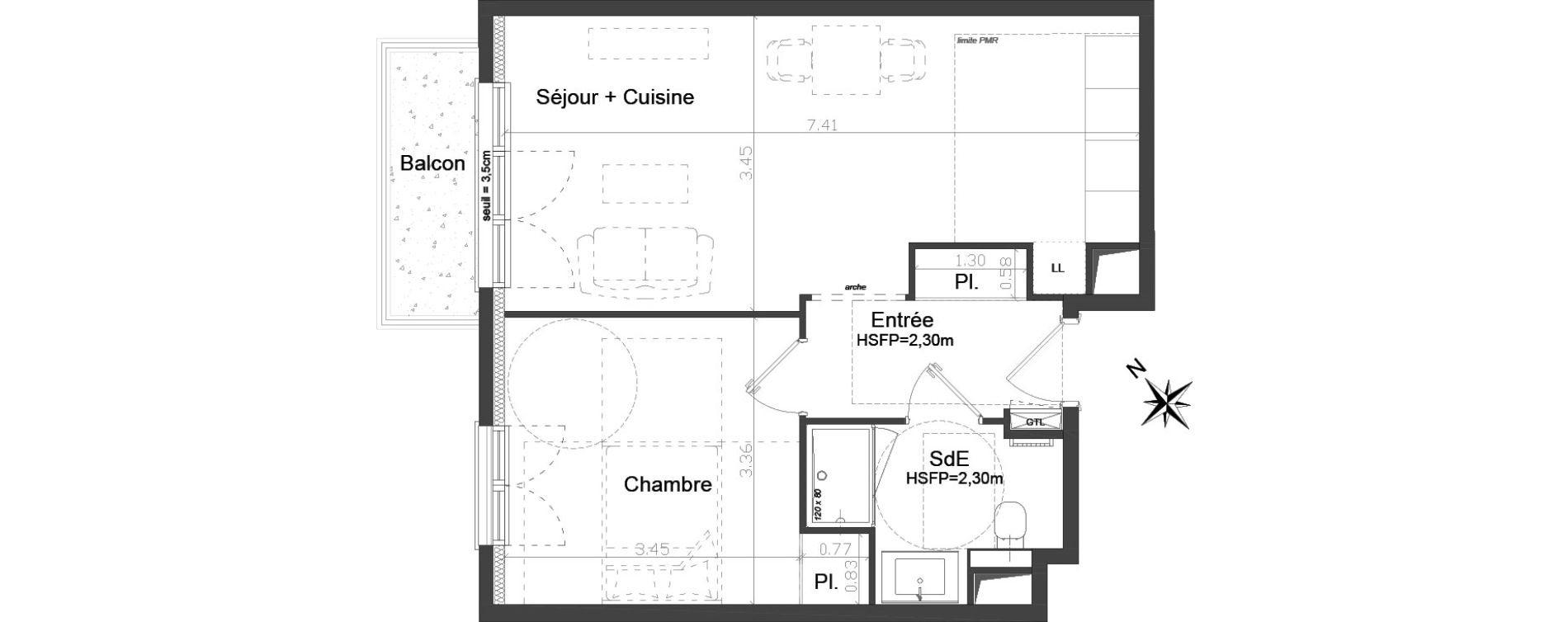 Appartement T2 de 45,41 m2 &agrave; Brest Kerigonan