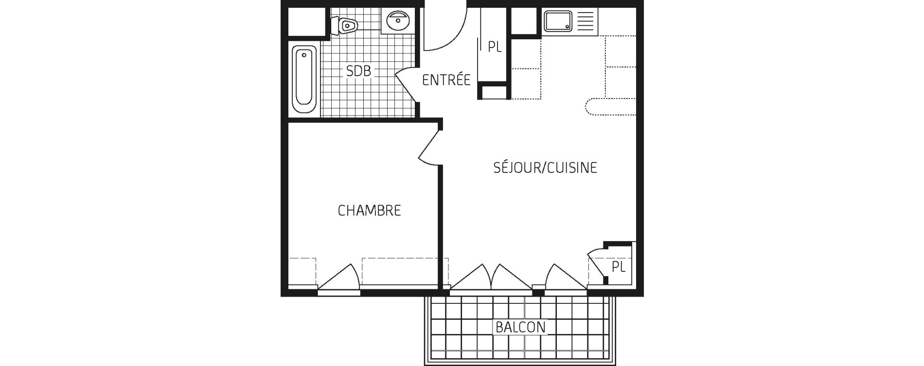 Appartement T2 de 42,79 m2 &agrave; Concarneau Centre