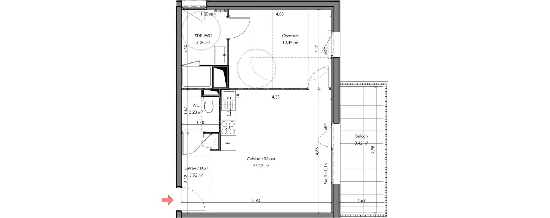 Appartement T2 de 45,50 m2 &agrave; Crozon Centre