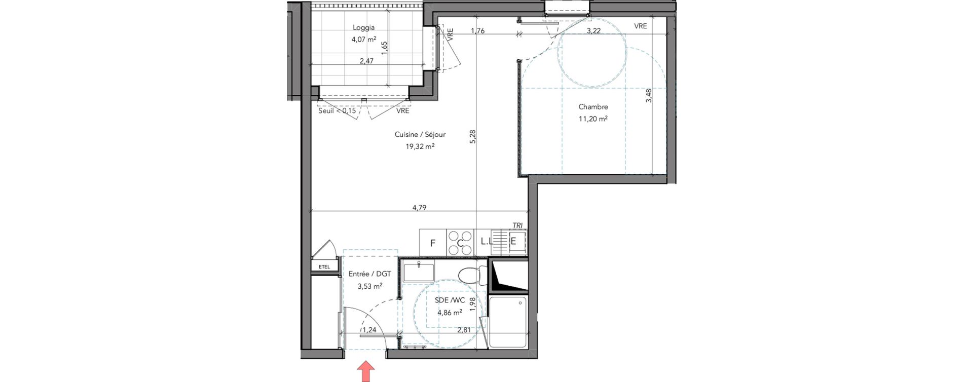 Appartement T2 de 38,91 m2 &agrave; Crozon Centre