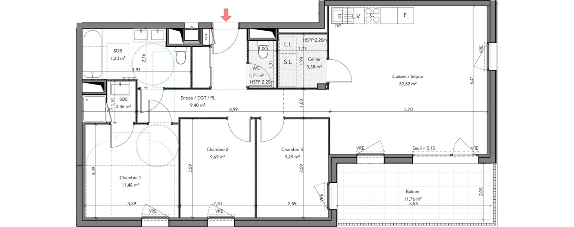 Appartement T4 de 87,33 m2 &agrave; Crozon Centre