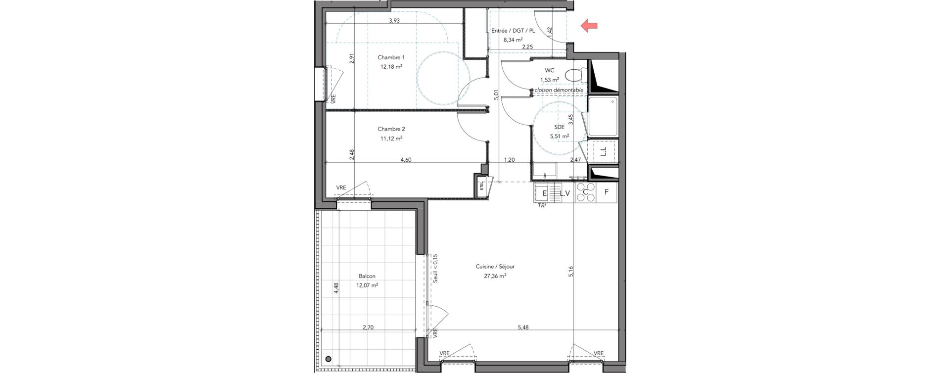 Appartement T3 de 66,04 m2 &agrave; Crozon Centre