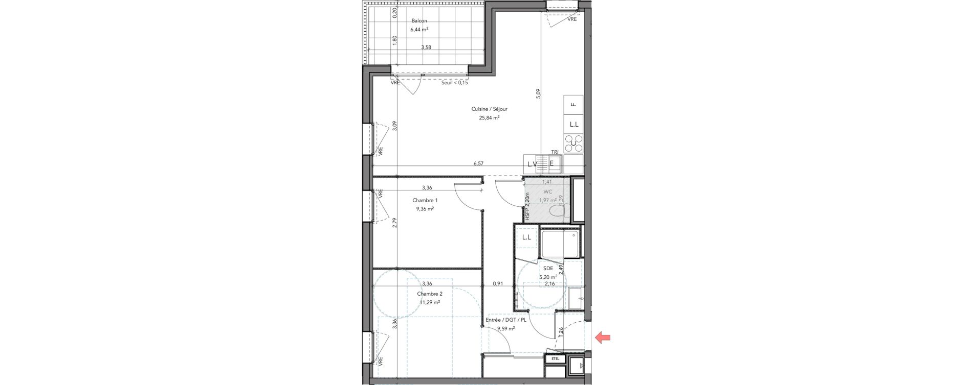 Appartement T3 de 63,25 m2 &agrave; Crozon Centre