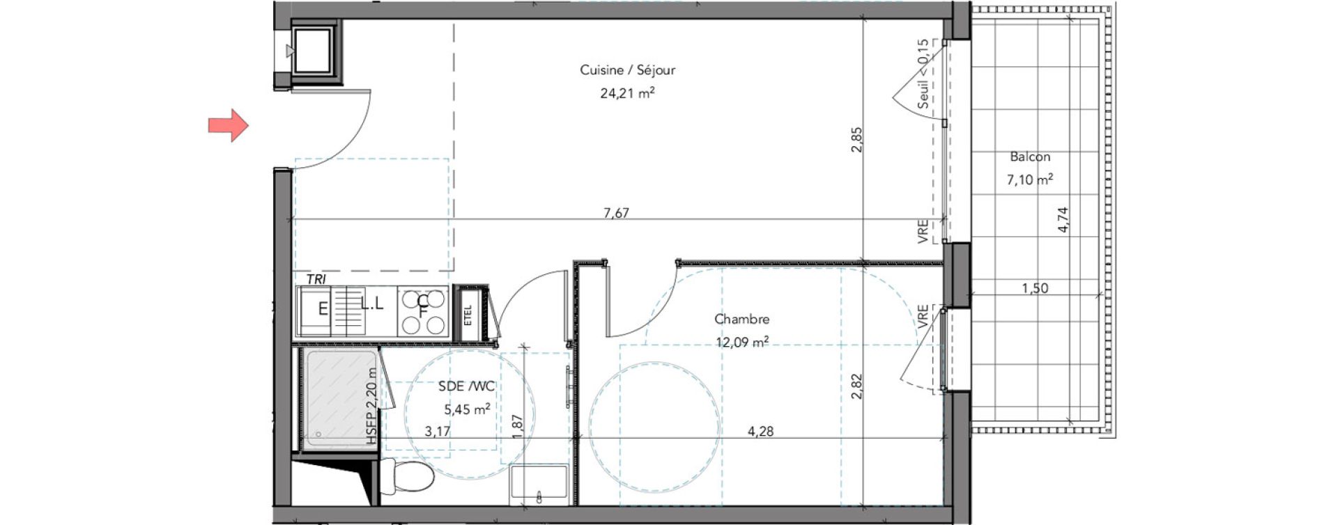 Appartement T2 de 41,75 m2 &agrave; Crozon Centre