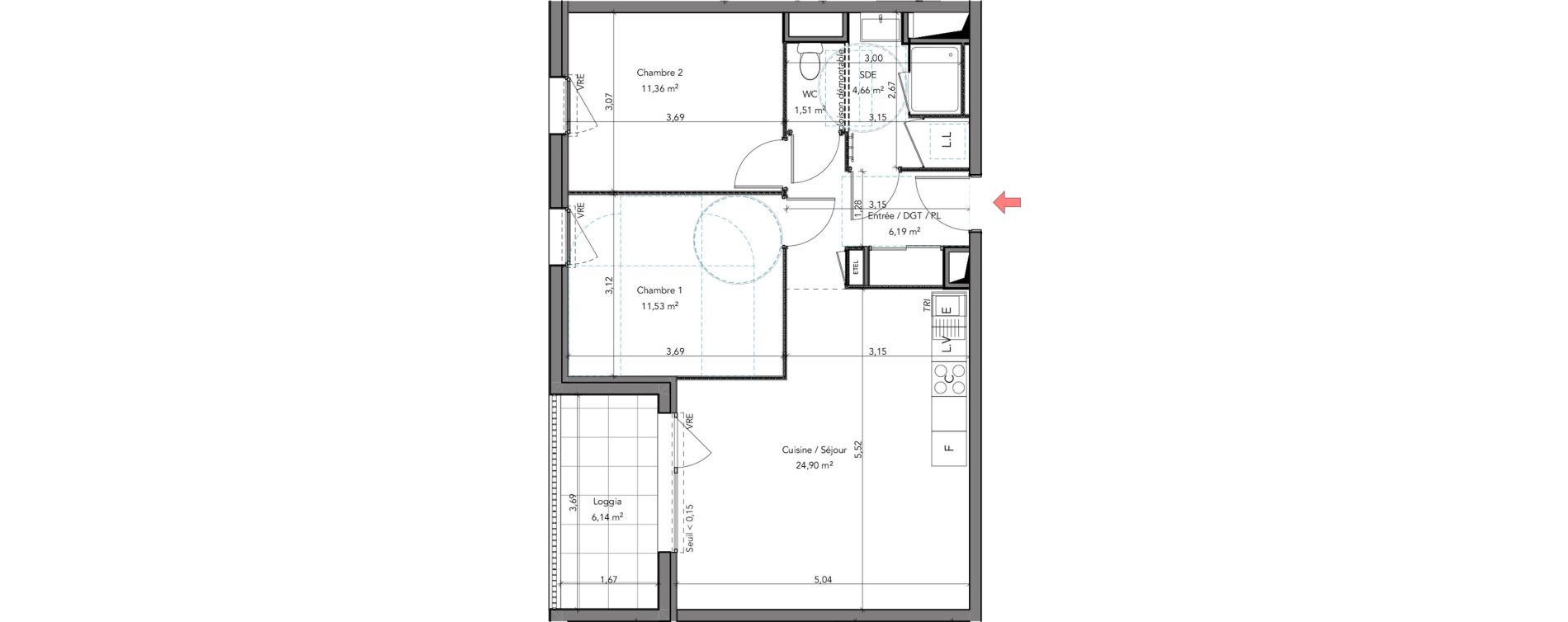 Appartement T3 de 60,15 m2 &agrave; Crozon Centre