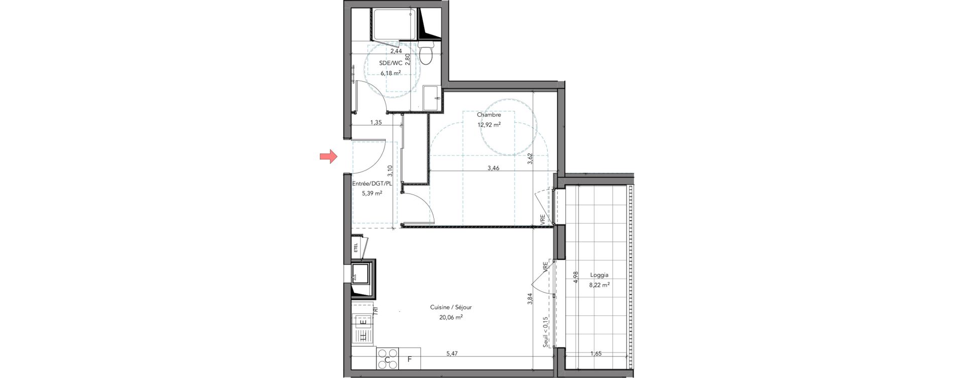 Appartement T2 de 44,55 m2 &agrave; Crozon Centre