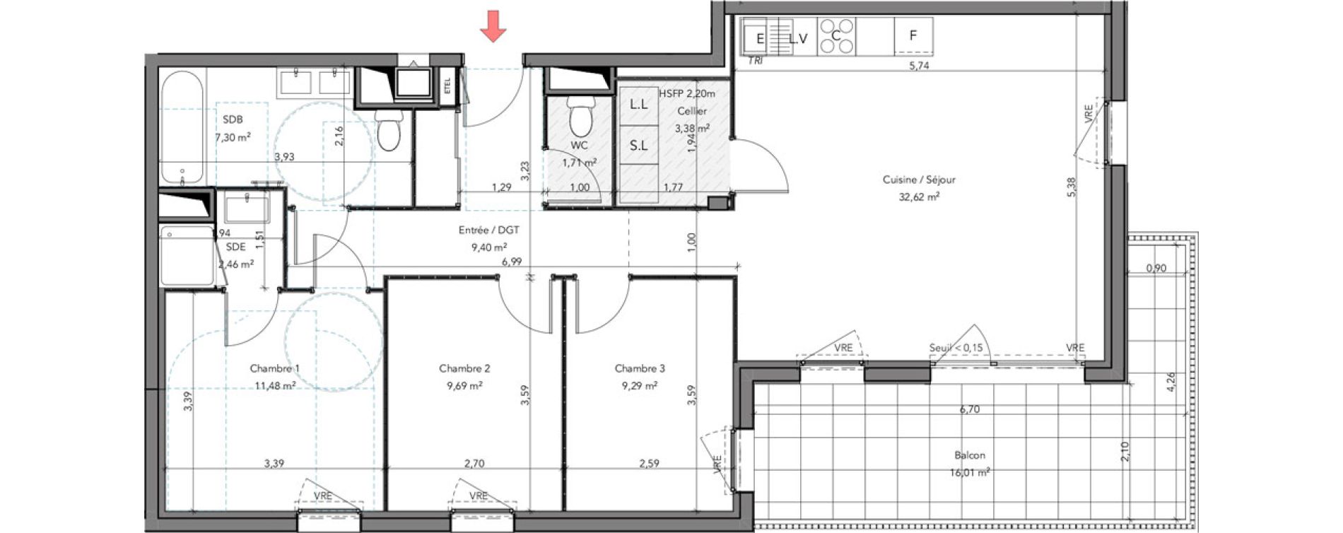 Appartement T4 de 87,33 m2 &agrave; Crozon Centre