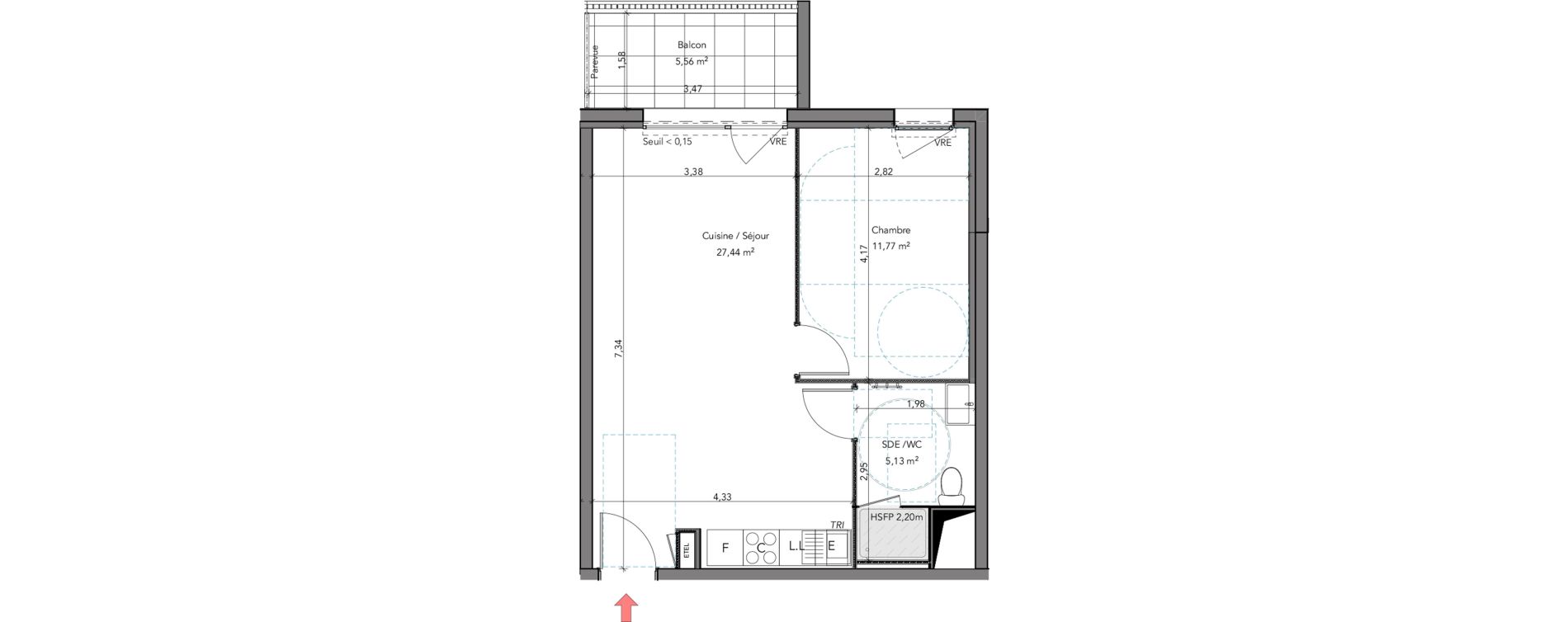 Appartement T2 de 44,34 m2 &agrave; Crozon Centre