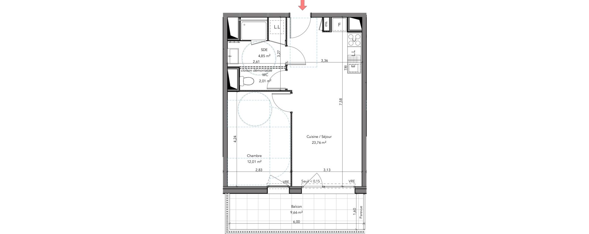 Appartement T2 de 42,63 m2 &agrave; Crozon Centre