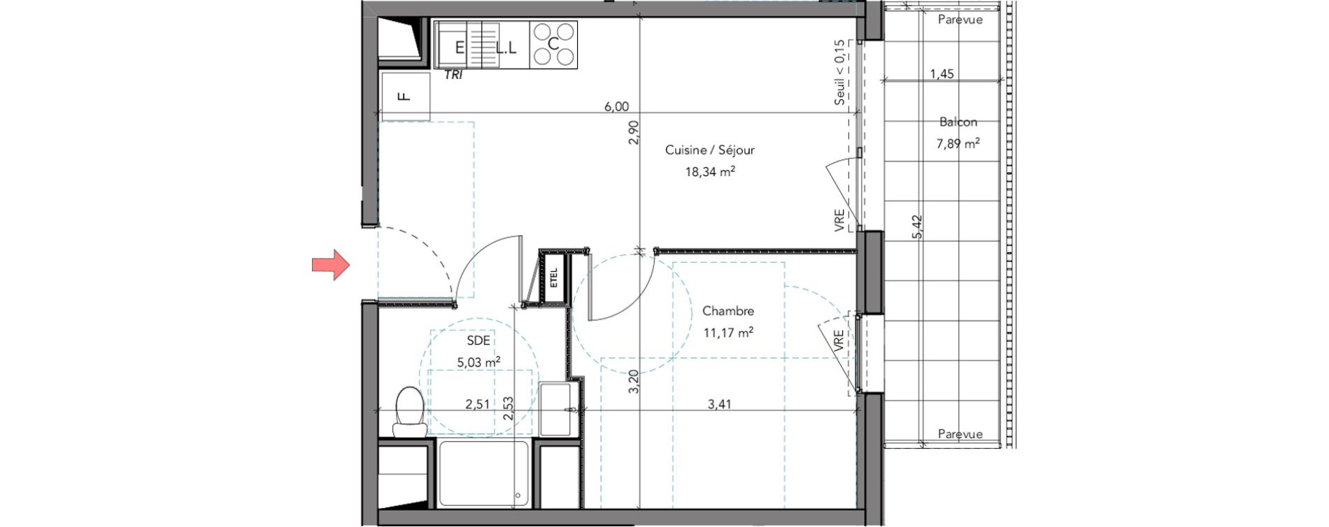 Appartement T2 de 34,54 m2 &agrave; Crozon Centre