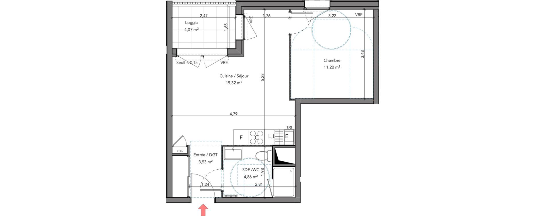 Appartement T2 de 38,91 m2 &agrave; Crozon Centre