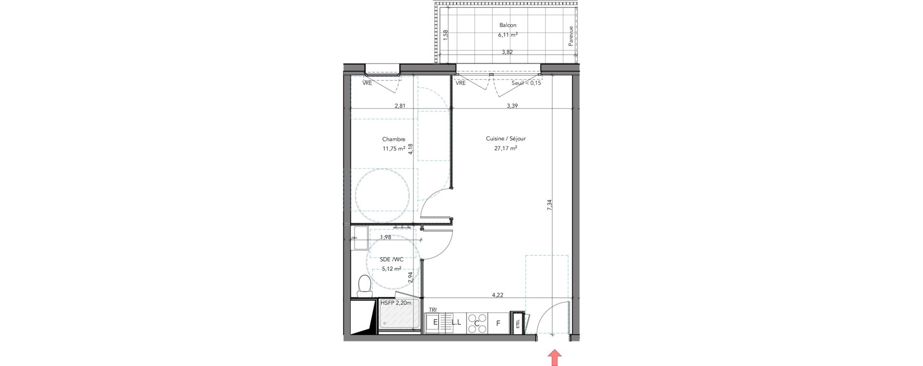 Appartement T2 de 44,04 m2 &agrave; Crozon Centre