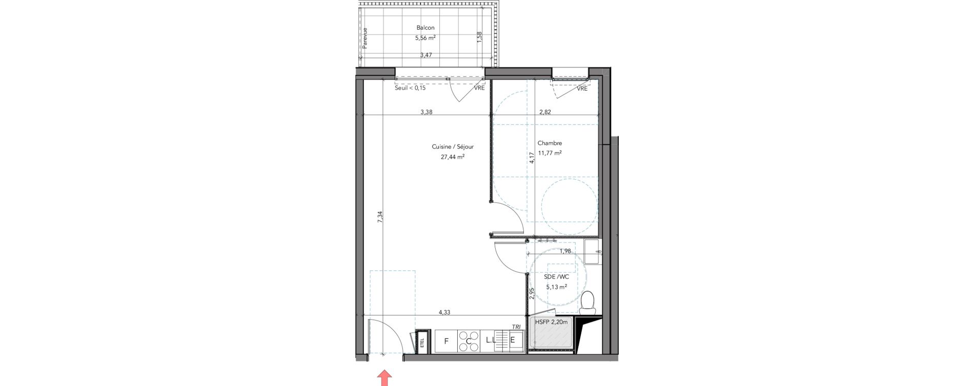 Appartement T2 de 44,34 m2 &agrave; Crozon Centre