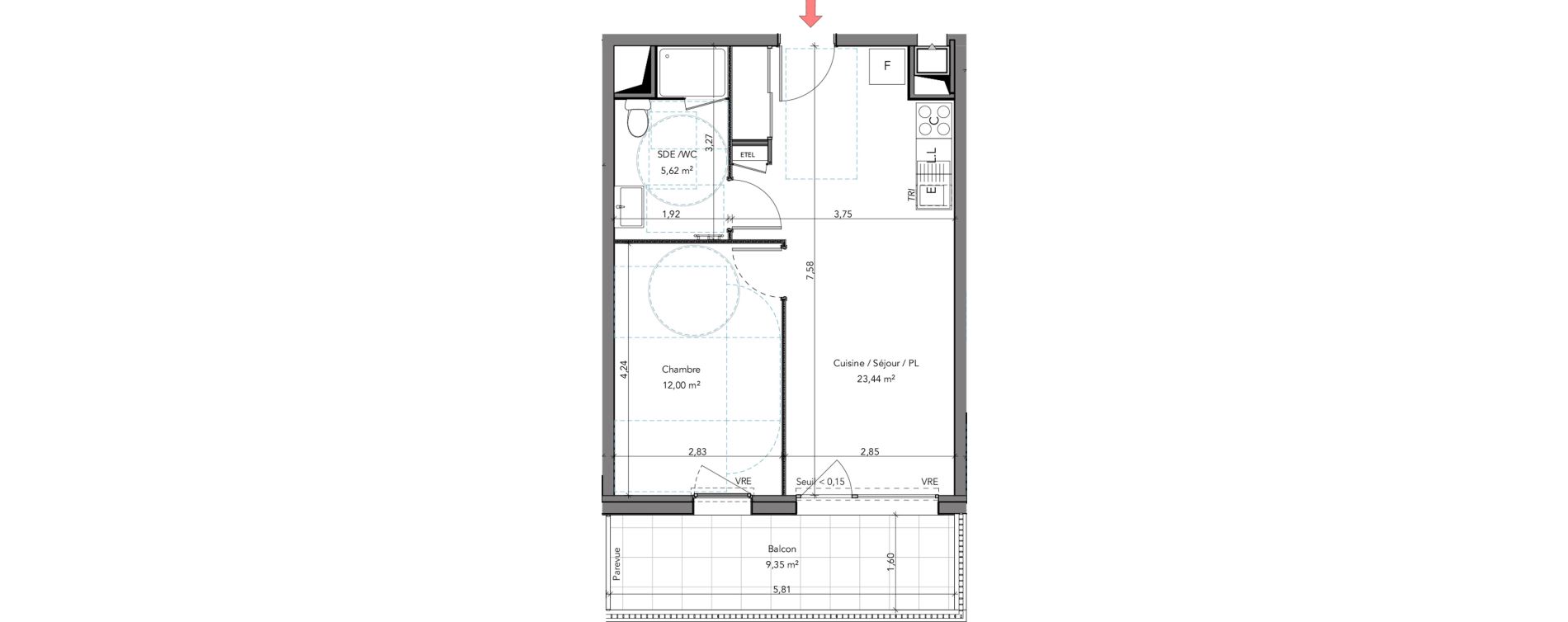 Appartement T2 de 41,06 m2 &agrave; Crozon Centre