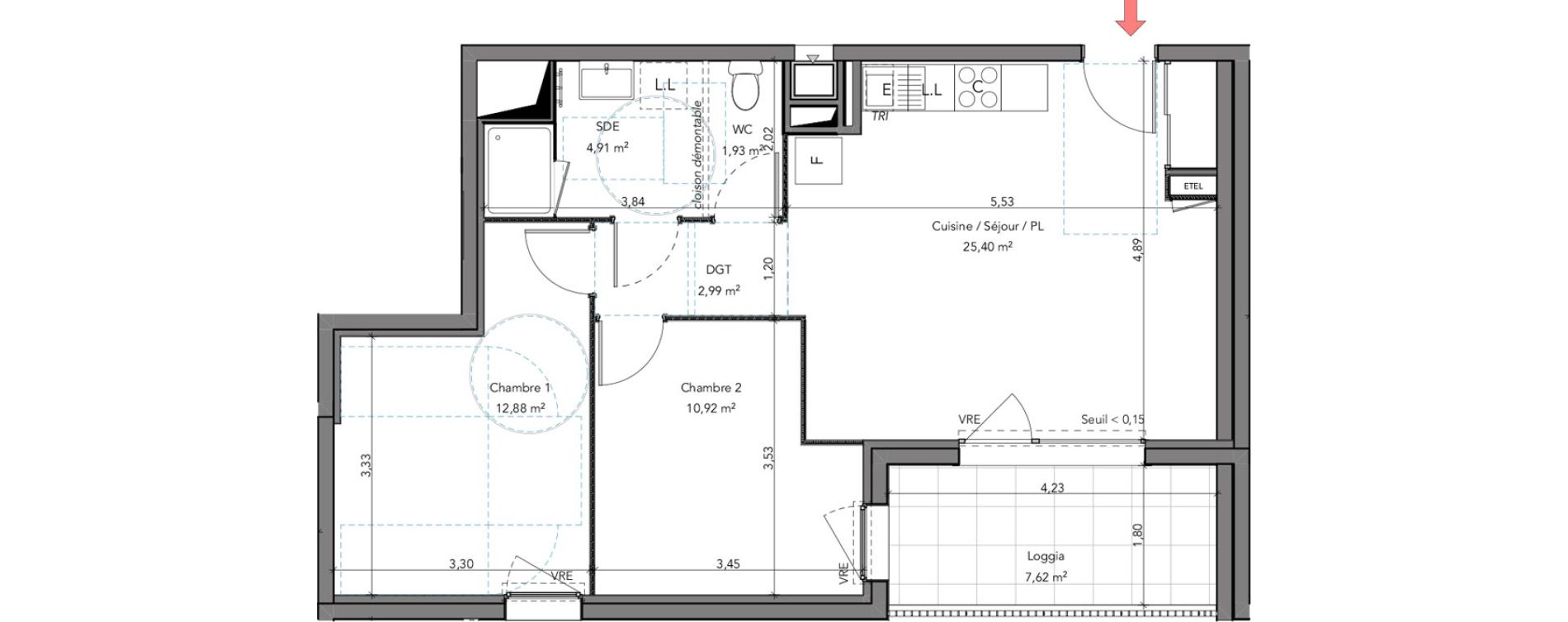 Appartement T3 de 59,03 m2 &agrave; Crozon Centre