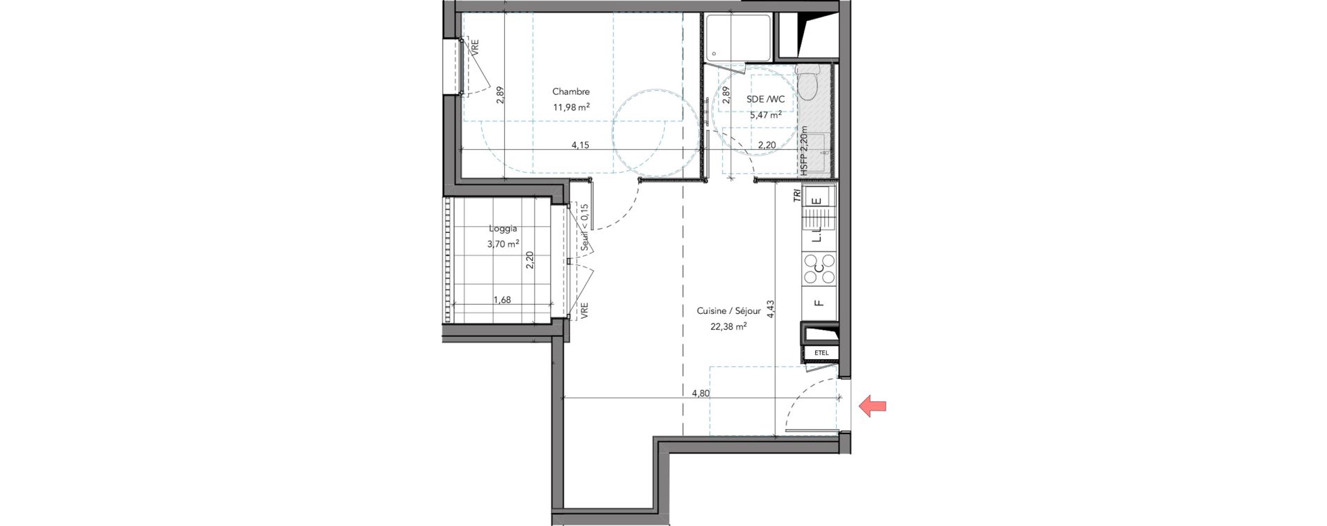 Appartement T2 de 39,83 m2 &agrave; Crozon Centre