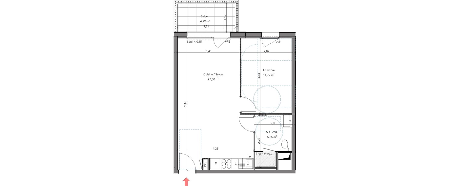 Appartement T2 de 44,64 m2 &agrave; Crozon Centre