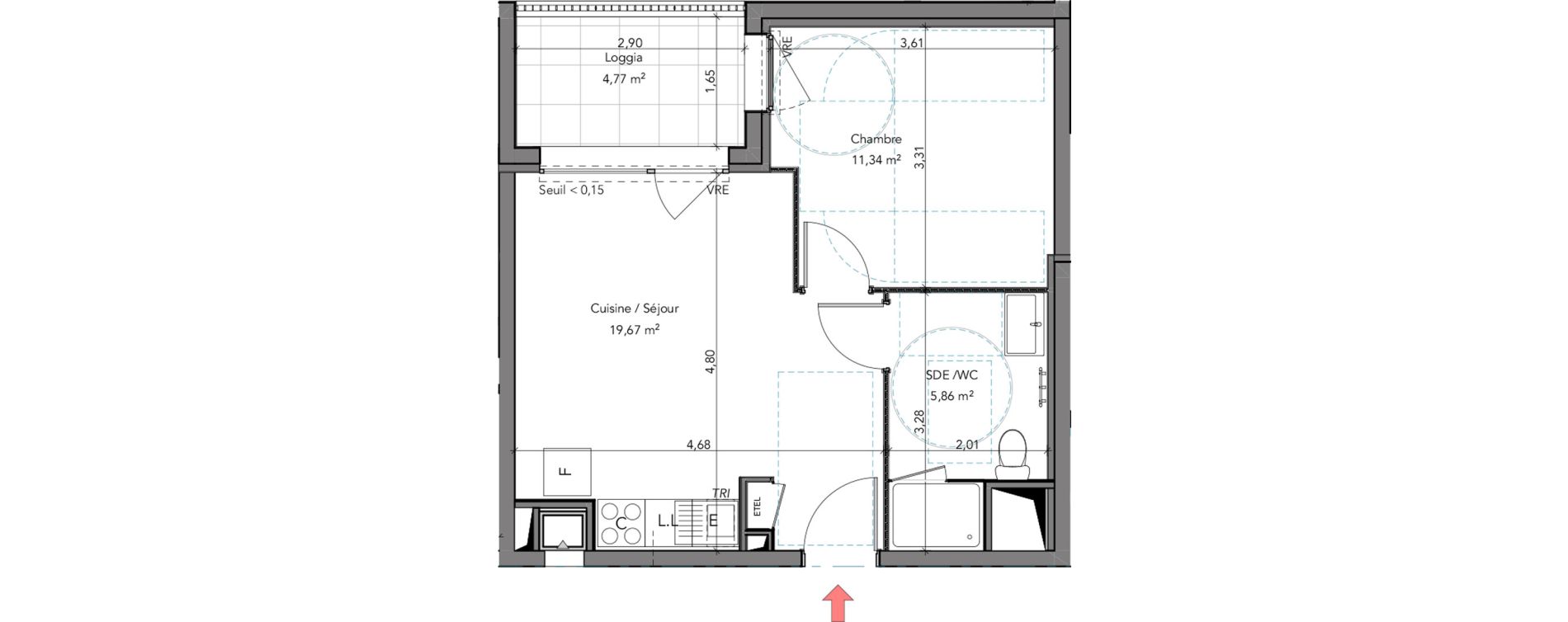 Appartement T2 de 36,87 m2 &agrave; Crozon Centre