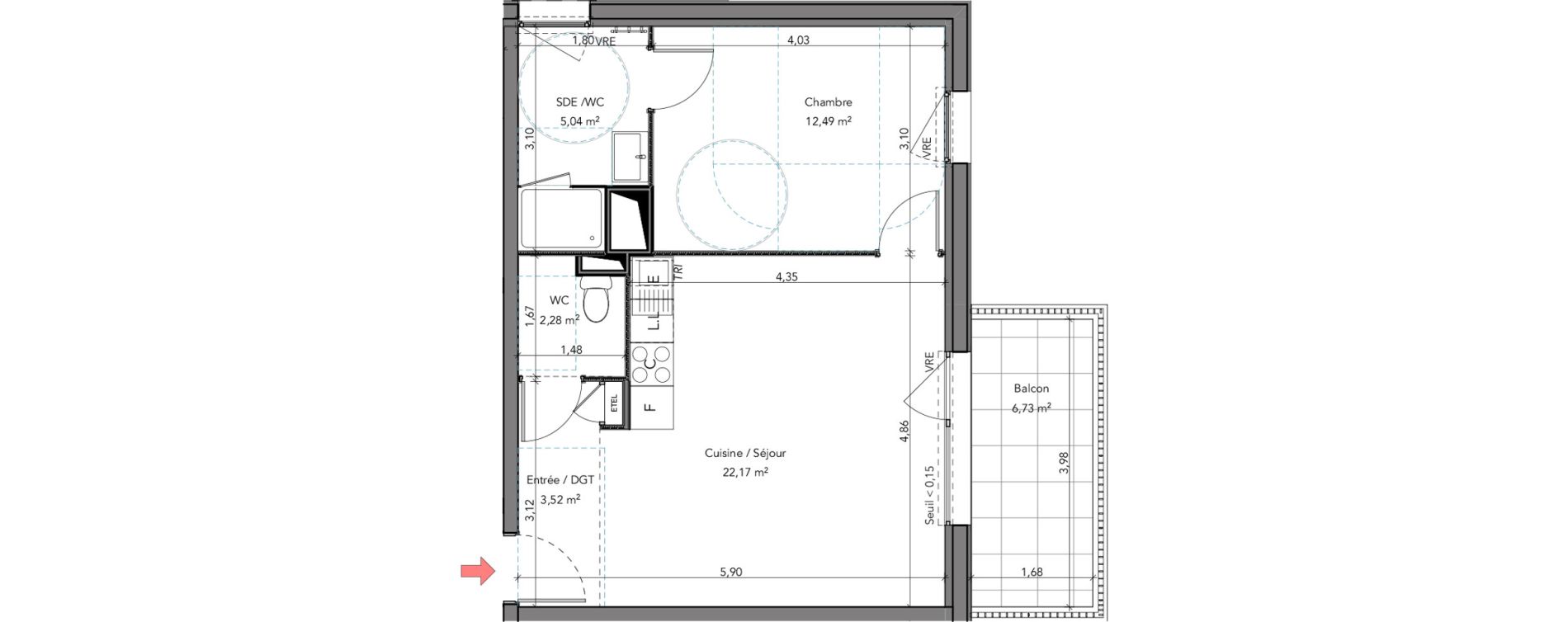 Appartement T2 de 45,50 m2 &agrave; Crozon Centre