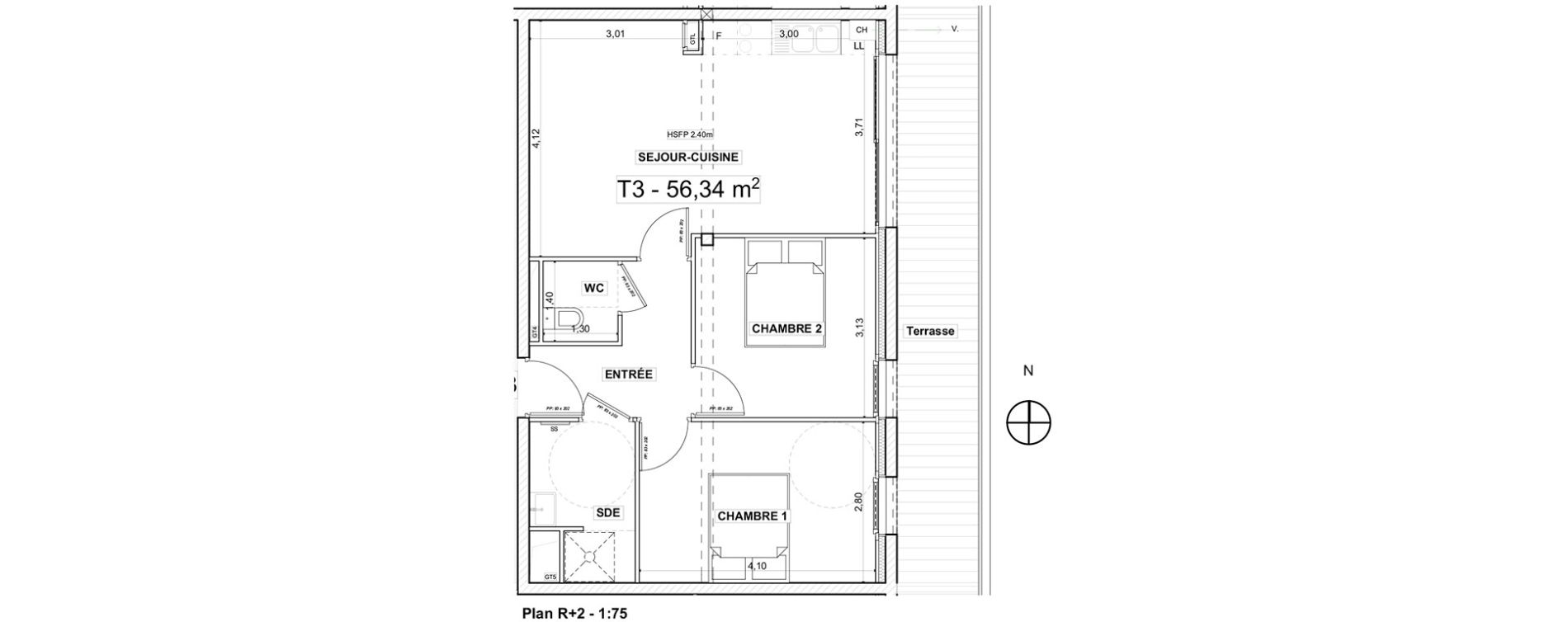 Appartement T3 de 56,34 m2 &agrave; Ergu&eacute;-Gab&eacute;ric Centre