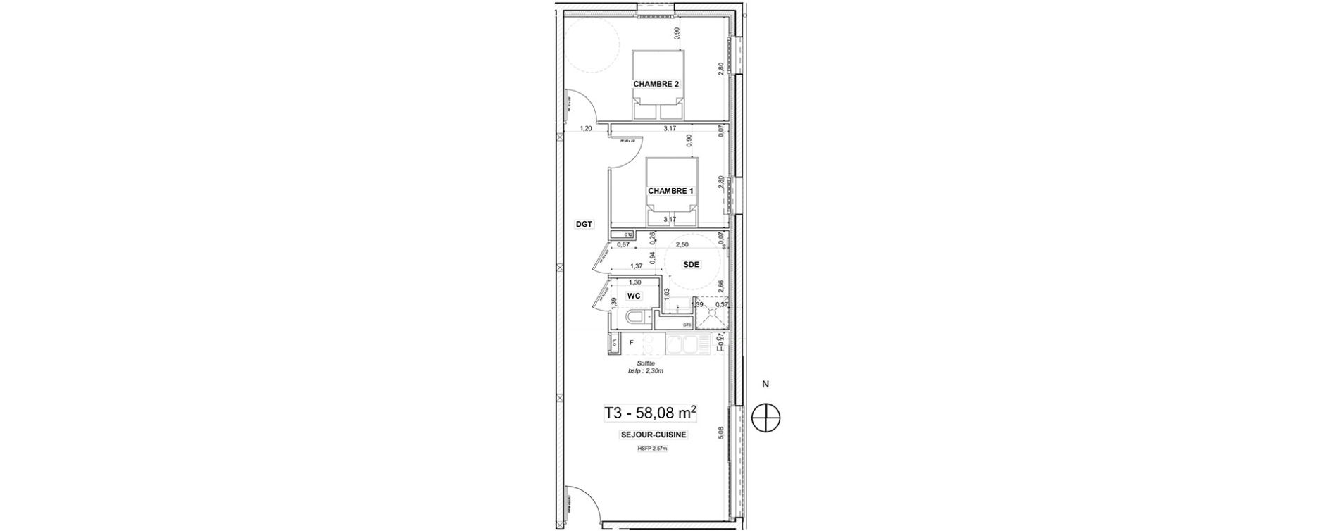 Appartement T3 de 58,08 m2 à Ergué-Gabéric Centre