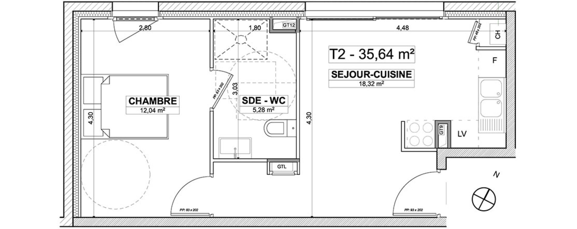 Appartement T2 de 35,64 m2 &agrave; Ergu&eacute;-Gab&eacute;ric Centre