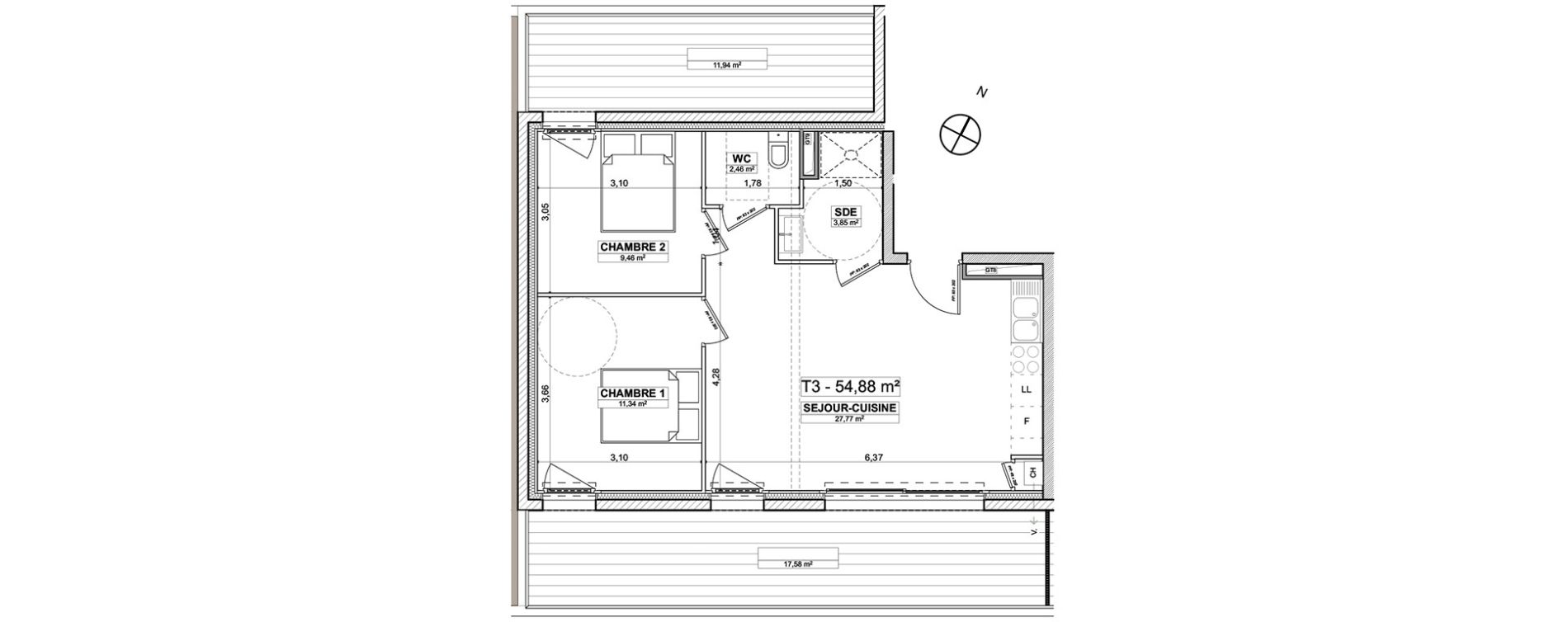 Appartement T3 de 54,88 m2 à Ergué-Gabéric Centre