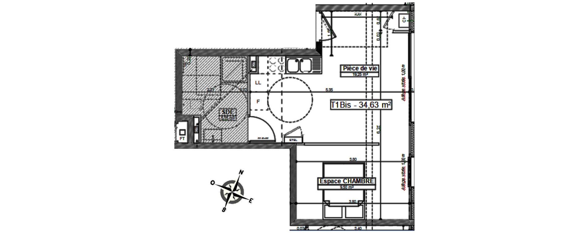 Appartement T1 bis de 34,00 m2 &agrave; Ergu&eacute;-Gab&eacute;ric Centre