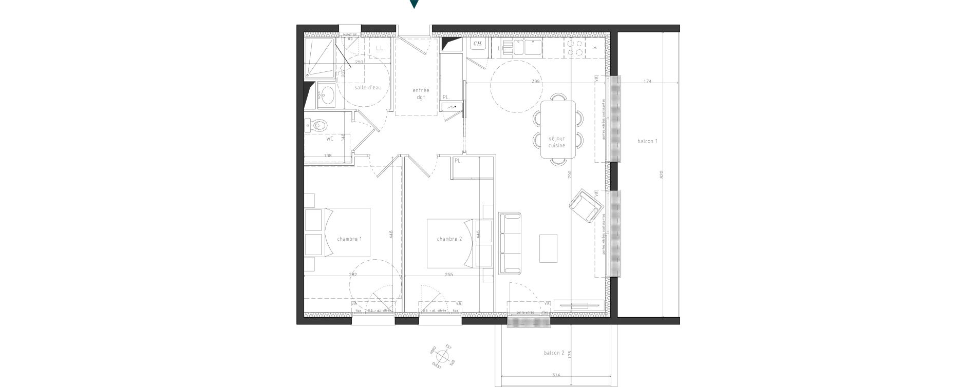 Appartement T3 de 65,65 m2 &agrave; Guipavas Coataudon - moulin blanc