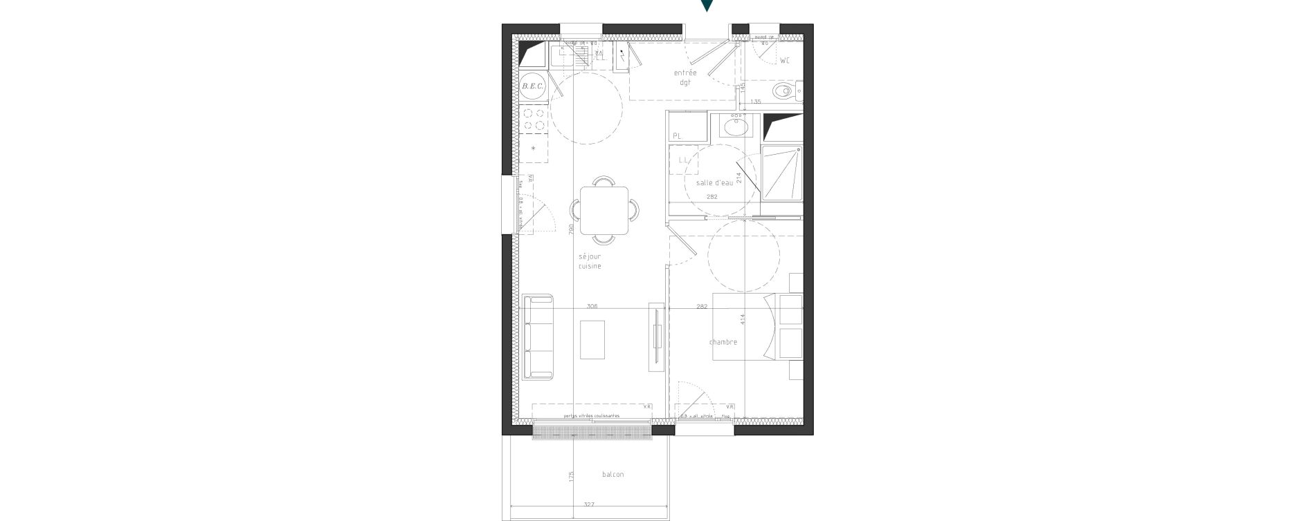Appartement T2 de 44,70 m2 &agrave; Guipavas Coataudon - moulin blanc