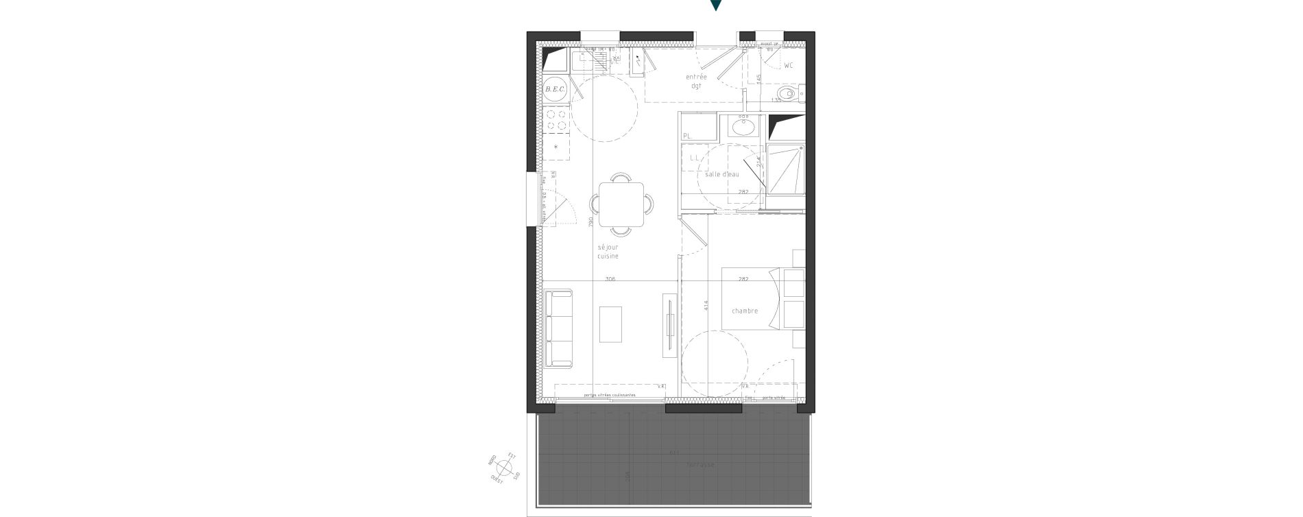 Appartement T2 de 44,70 m2 &agrave; Guipavas Coataudon - moulin blanc