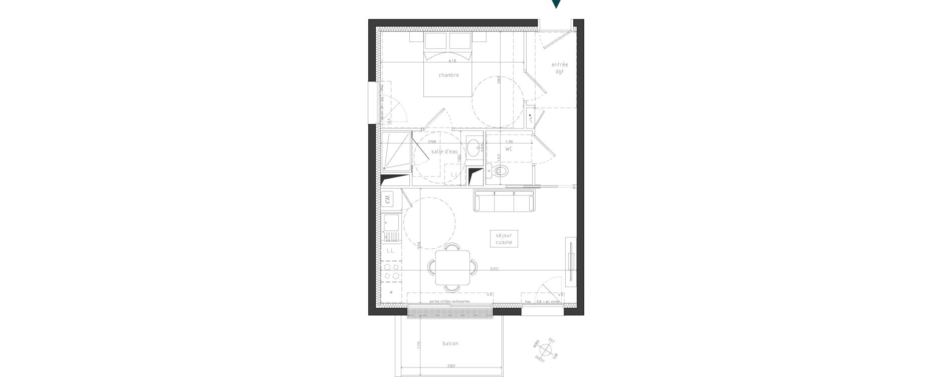 Appartement T2 de 42,95 m2 &agrave; Guipavas Coataudon - moulin blanc