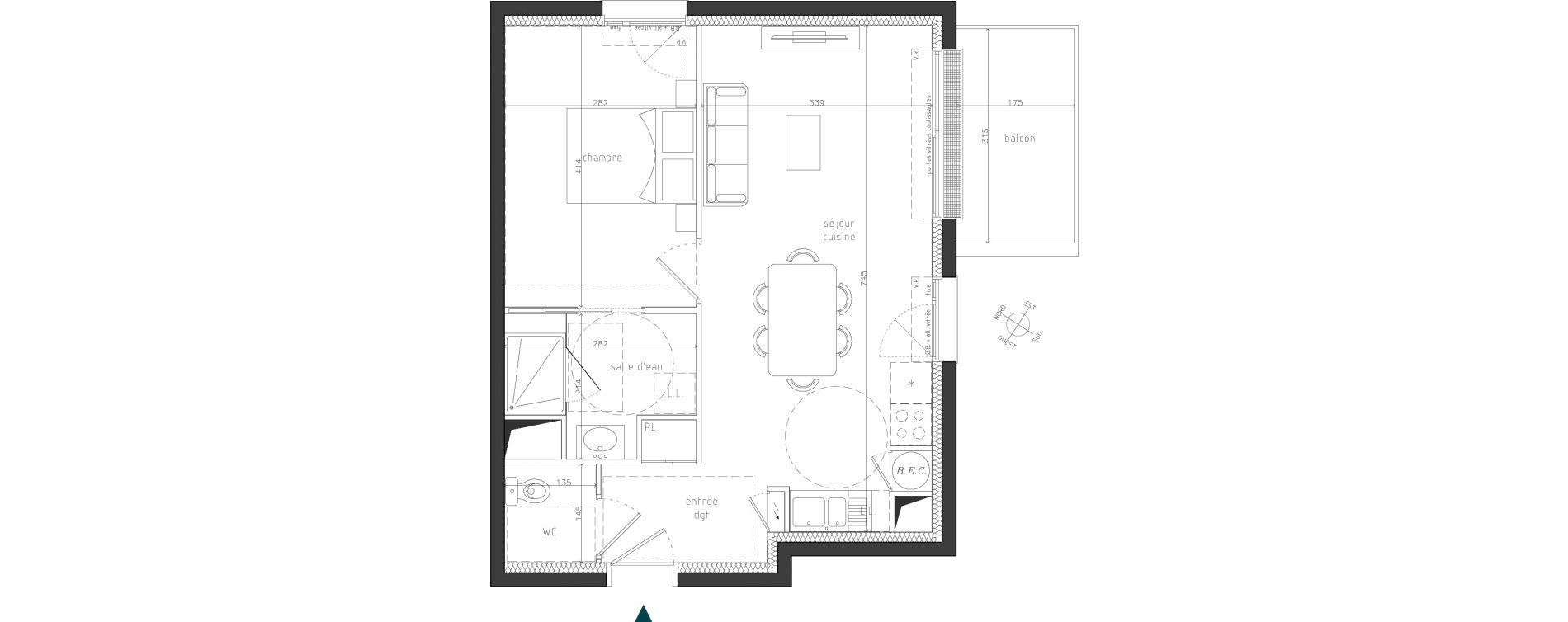 Appartement T2 de 44,80 m2 &agrave; Guipavas Coataudon - moulin blanc