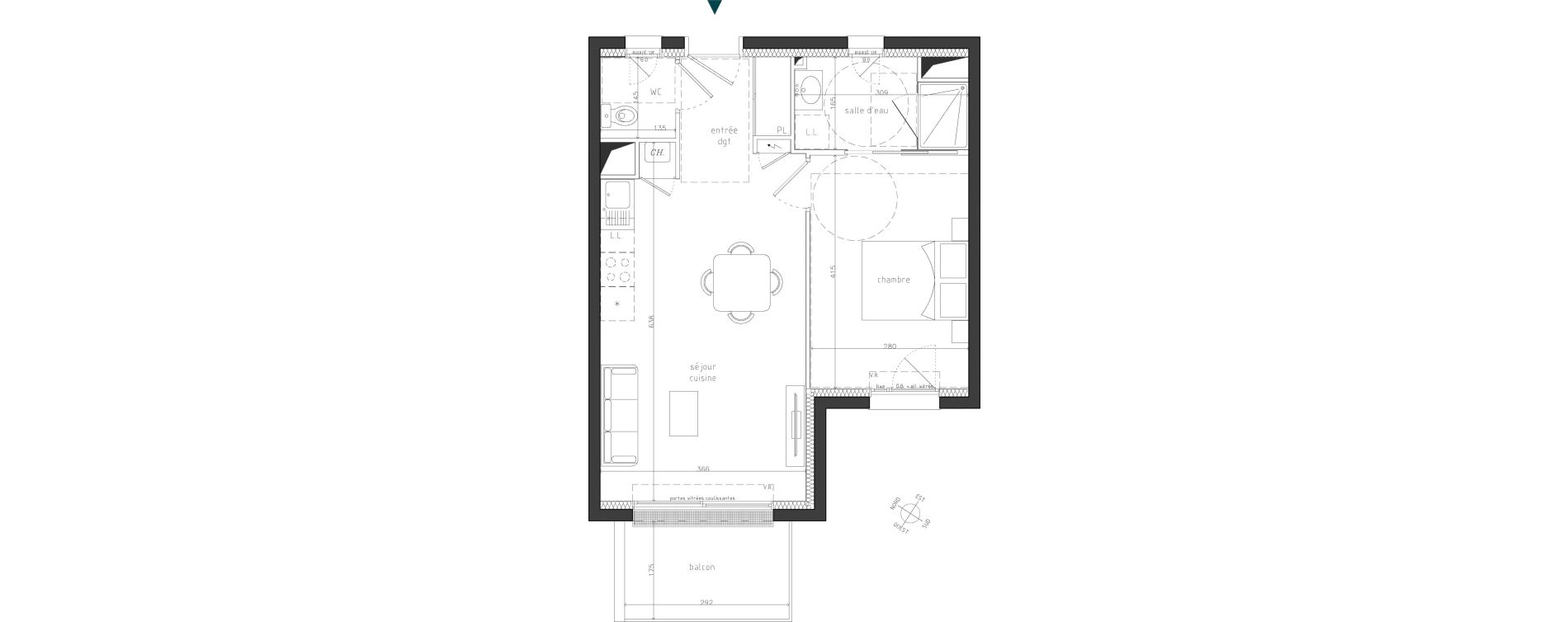Appartement T2 de 43,90 m2 &agrave; Guipavas Coataudon - moulin blanc