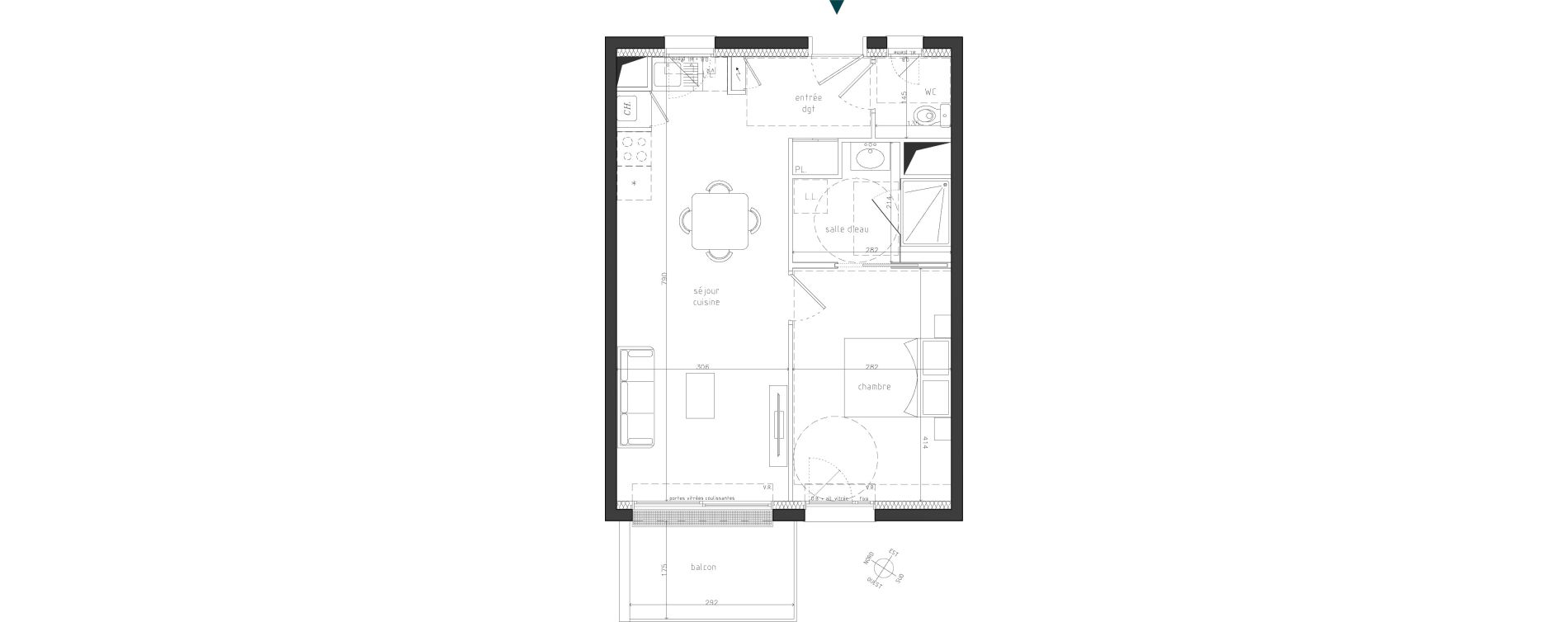 Appartement T2 de 44,20 m2 &agrave; Guipavas Coataudon - moulin blanc